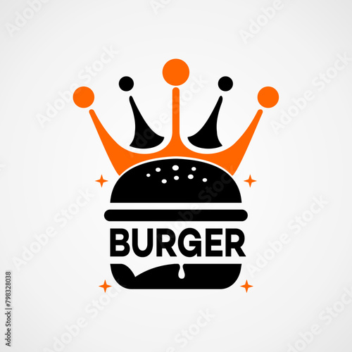 Burger with crown icon logo concept logo design vector illustration