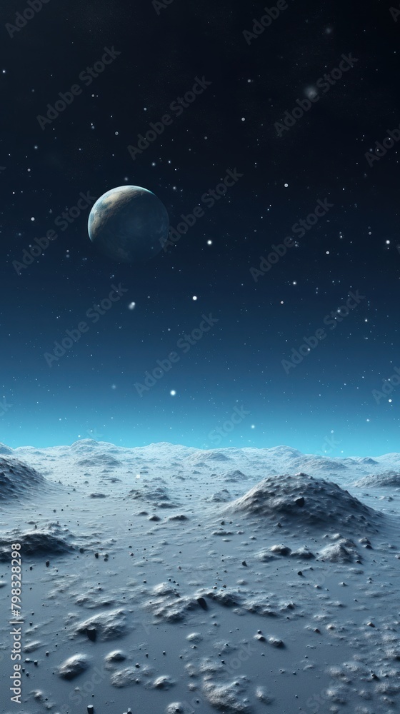 Obraz premium Moon surface with distant Earth and starfield moon astronomy universe.
