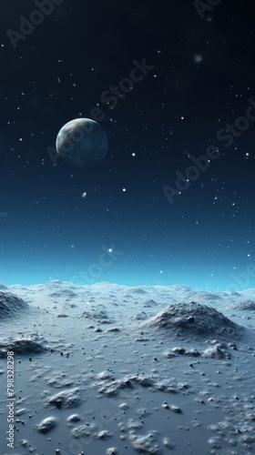 Moon surface with distant Earth and starfield moon astronomy universe.