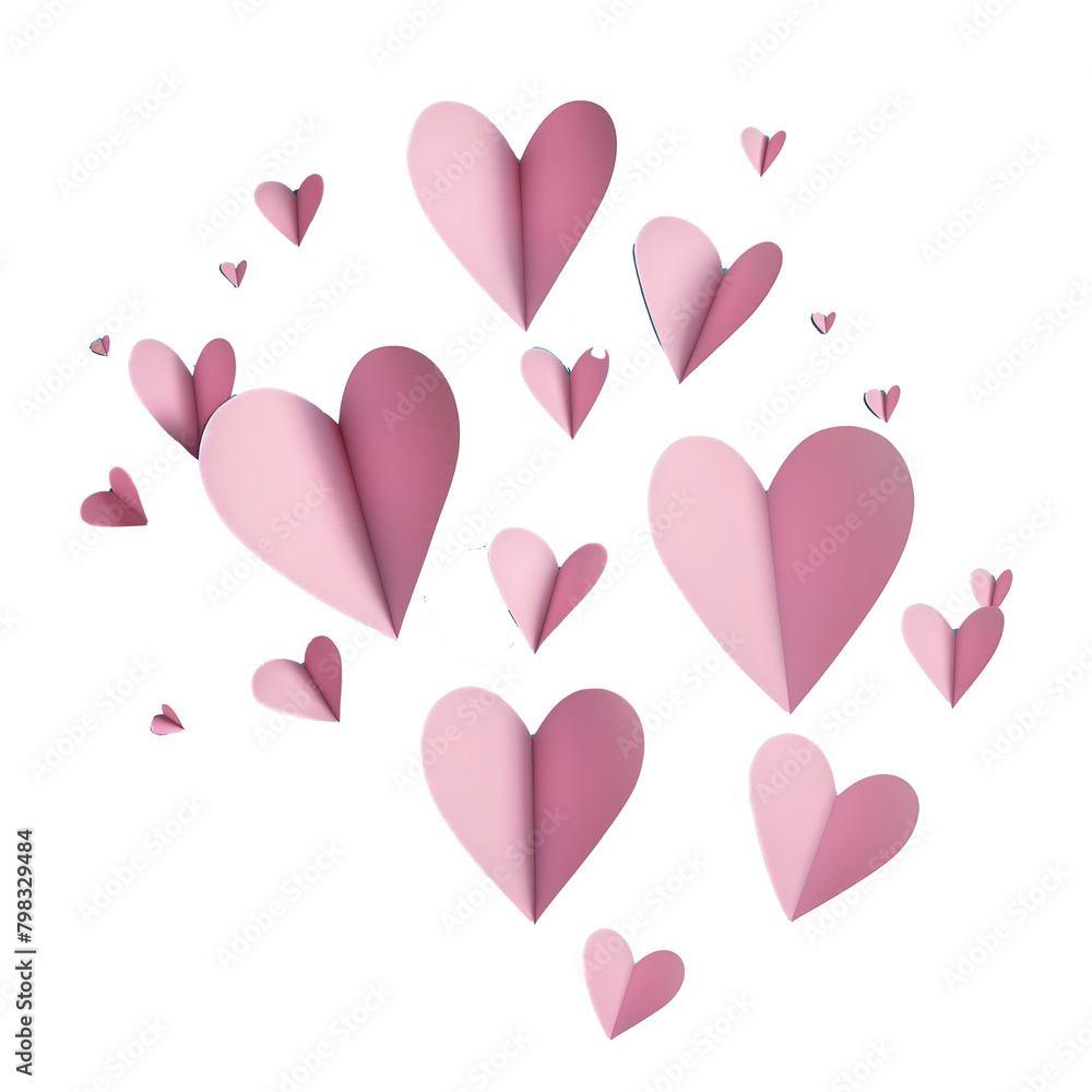 pink paper hearts flying
