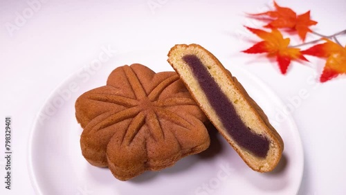 皿の上のもみじ饅頭　回転
