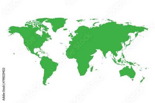 Green world map isolated on a transparent background.