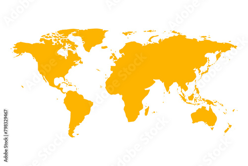 Yellow world map isolated on a transparent background.