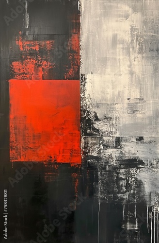 Bold abstract art with dramatic black  red  and white strokes evokes a strong emotional response