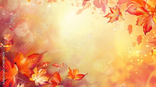 Landscape background of fallen maple leaves in autumn with bokeh sunlight