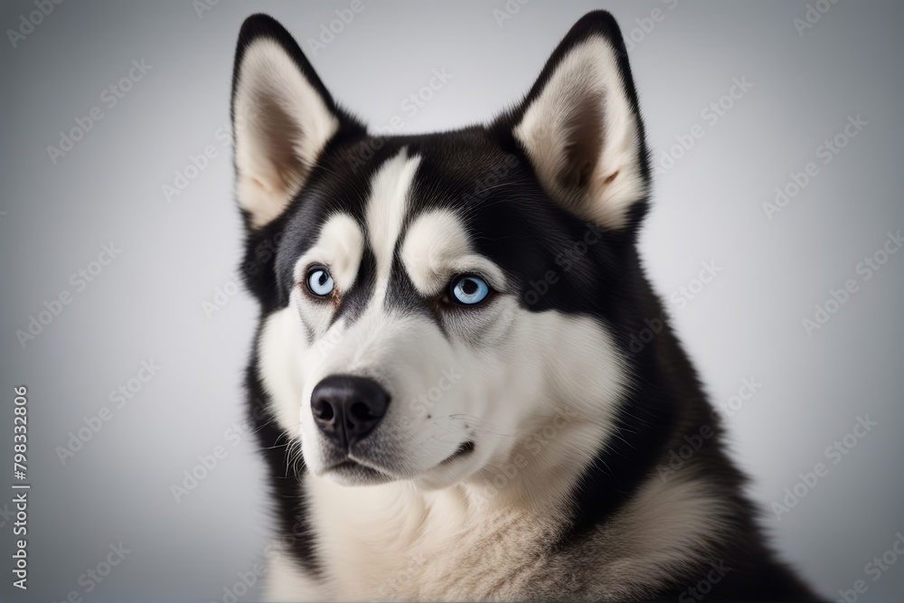 'portrait siberian husky studio dog wolf breed furry animal happy indoor pet white puppy fur brown beauty young photogenic pedigreed'
