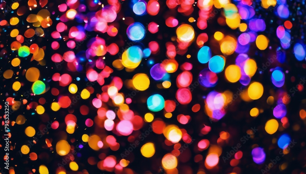 Naklejka premium 'haze background black colorful lights blurry bokeh night confettis rainbow Multicolor light city confetti raining many-coloured colourful blur holiday christmas bright'