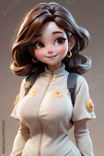 Cute brunette girl 3d render