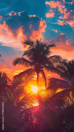 palms tree on sunset sky background