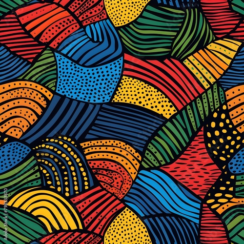 Ethnic and tribal motifs African geo bold seamless pattern in red yellow blue black and green colors