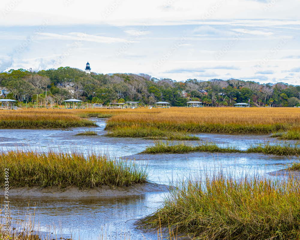Fototapeta premium The Amelia Island Lighthouse Across Egan's Creek, Amelia Island, Florida, USA