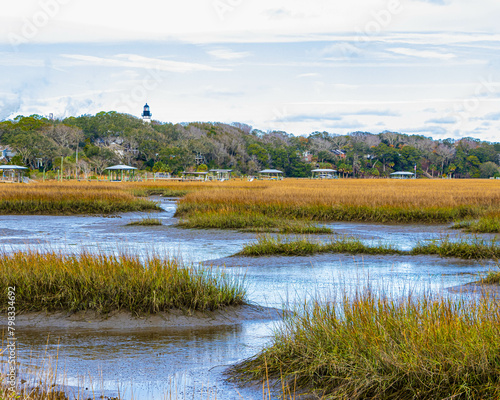 The Amelia Island Lighthouse Across Egan's Creek, Amelia Island, Florida, USA