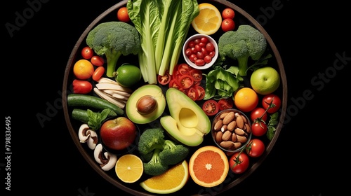 Healthy food selection on dark background. Top view  flat lay