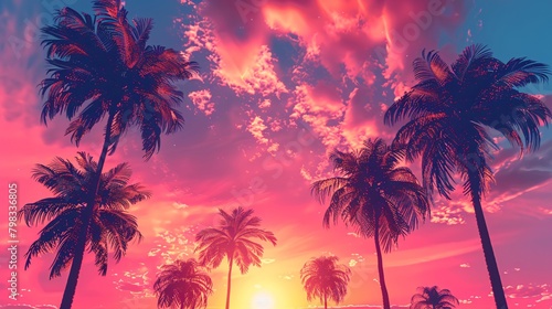 palms tree on pink sky background