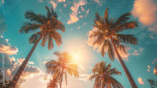 palms tree on sunset summer sky background