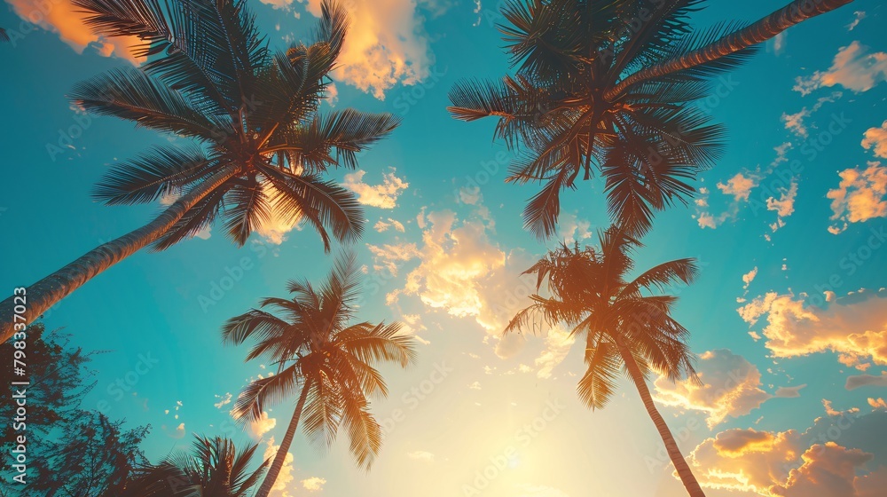 palms tree on sunset summer sky background palms tree on sunset summer sky background
