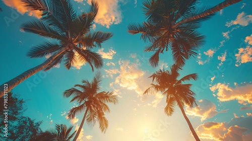 palms tree on sunset summer sky background