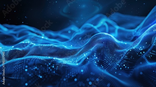 Abstract wave with moving dots. Particle flow. Vector cyber technology illustration. Abstract Wave Particle Technology Futuristic Background Design