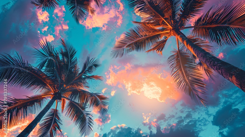 palms tree on sunset summer sky background palms tree on sunset summer sky background