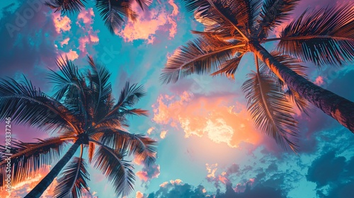 palms tree on sunset summer sky background © Vlad Kapusta