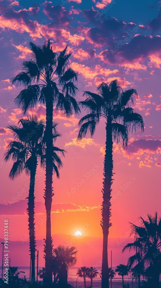 palms tree on pink sky background