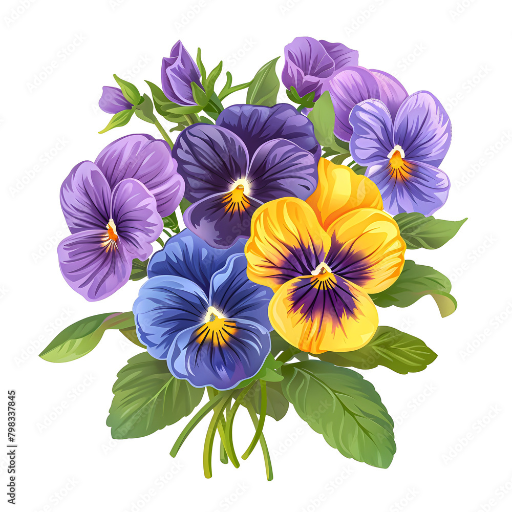 Clipart illustration a pansy on white background. Suitable for crafting and digital design projects.[A-0002]