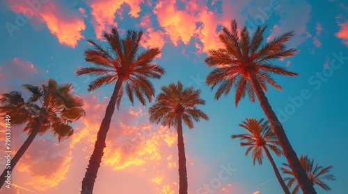 palms tree on pink sky background