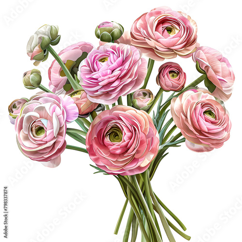 Clipart illustration a ranunculus on white background. Suitable for crafting and digital design projects.[A-0002]