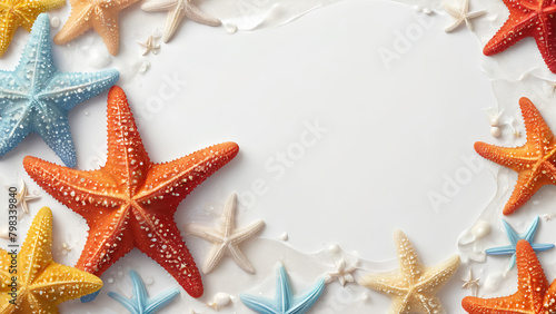 Summer starfish and green leaf for banner template