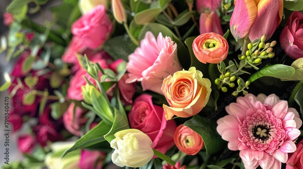 Fototapeta premium A close up shot of a stunning spring flower arrangement perfect for Valentine s Day designed to brighten up any room and make a lovely gift for the special women in your life