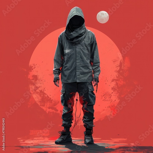 Fashion and Lifestyle: Create lifestyle-oriented illustrations of the ninja in casual or streetwear-inspired ninja attire, making it relevant for apparel designs or modern pop culture merchandising.  photo