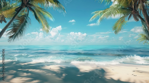 Tropical paradise beach  beautiful magical palm trees hanging on the seashore.