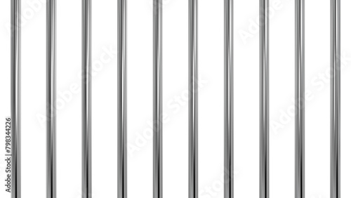 Glossy metal prison bars. Isolated iron rods background. 3D rendering. photo