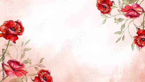 Animation handprinted background poppy flower herbal  leaves  floral ecology botanical design