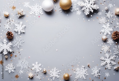  frame Winter copy gray space Christmas confetti background. concept. top composition. made Flat view snowflakes lay pastel snowflake snow white background christma 