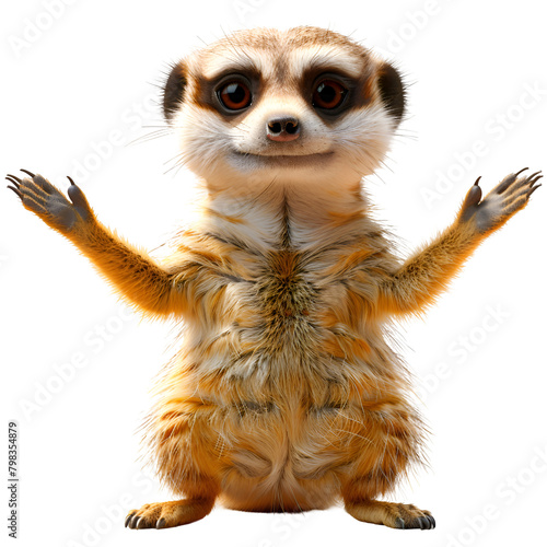 A 3D animated cartoon render of a friendly meerkat guiding confused wanderers. photo