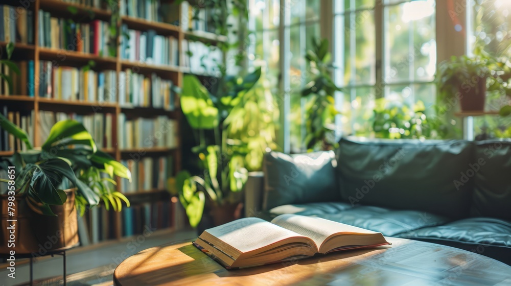 Gentle morning vibe in a living space with reading material. Gentle morning vibe in a living space with reading material.