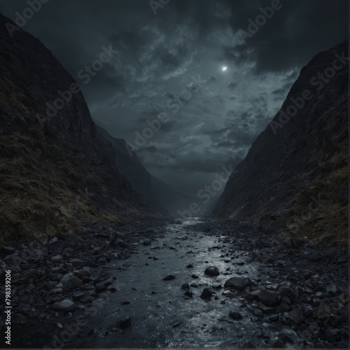 mountain river at night