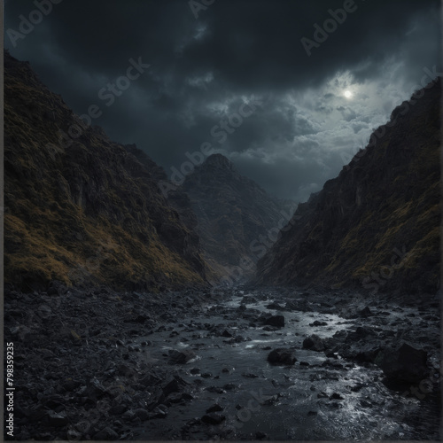 mountain river at night