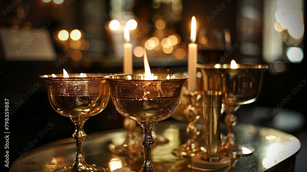 The flickering candles on each table are reflected in the polished brass barware adding a touch of glamour to the tails being served. 2d flat cartoon. The flickering candles on each table are reflected in the polished brass barware adding a touch of glamour to the tails being served. 2d flat cartoon.