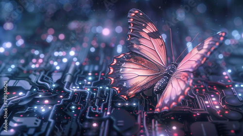 Within the circuits of a futuristic AI, a holographic butterfly materializes, its presence a whimsical anomaly amidst the cold logic of the machine mind.
