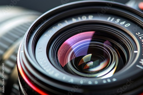 professional dslr camera lens closeup with reflections photography equipment detail shot