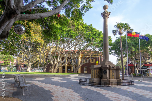 Manly Town Square with war memorial and Municipal offices, New South Wales, Australia photo
