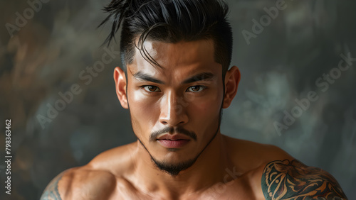 Dynamic Cut: Muay Thai Athlete's Short Hair, Sharp Style: Asian Fighter's Short Hairstyle, Precision Trim: Asian Martial Artist's Short Haircut, Swift Look: Short Hair of an Asian Athlete