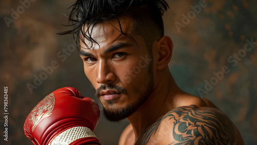 Dynamic Cut: Muay Thai Athlete's Short Hair, Sharp Style: Asian Fighter's Short Hairstyle, Precision Trim: Asian Martial Artist's Short Haircut, Swift Look: Short Hair of an Asian Athlete