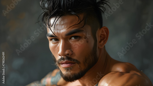 Dynamic Cut: Muay Thai Athlete's Short Hair, Sharp Style: Asian Fighter's Short Hairstyle, Precision Trim: Asian Martial Artist's Short Haircut, Swift Look: Short Hair of an Asian Athlete