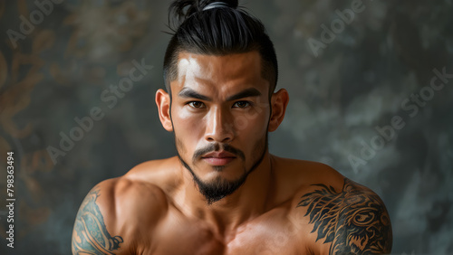 Dynamic Cut: Muay Thai Athlete's Short Hair, Sharp Style: Asian Fighter's Short Hairstyle, Precision Trim: Asian Martial Artist's Short Haircut, Swift Look: Short Hair of an Asian Athlete