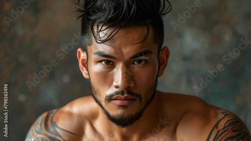 Dynamic Cut: Muay Thai Athlete's Short Hair, Sharp Style: Asian Fighter's Short Hairstyle, Precision Trim: Asian Martial Artist's Short Haircut, Swift Look: Short Hair of an Asian Athlete
