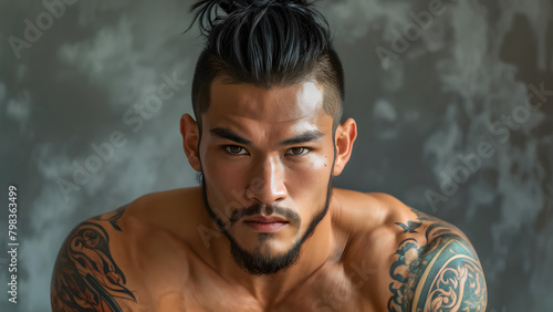 Dynamic Cut: Muay Thai Athlete's Short Hair, Sharp Style: Asian Fighter's Short Hairstyle, Precision Trim: Asian Martial Artist's Short Haircut, Swift Look: Short Hair of an Asian Athlete