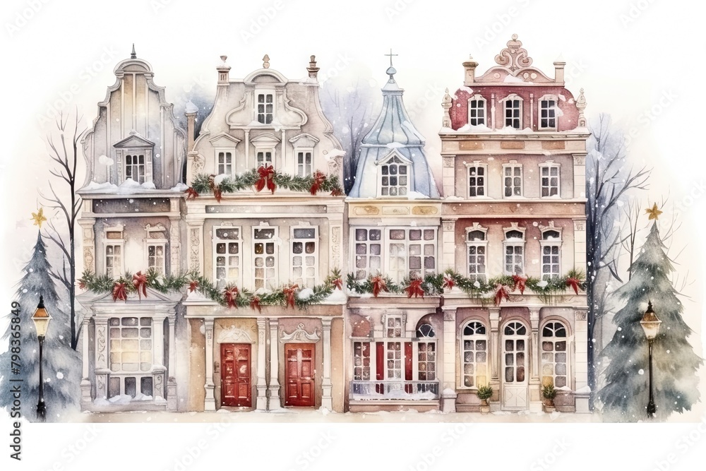 Christmas townhouse architecture building drawing.